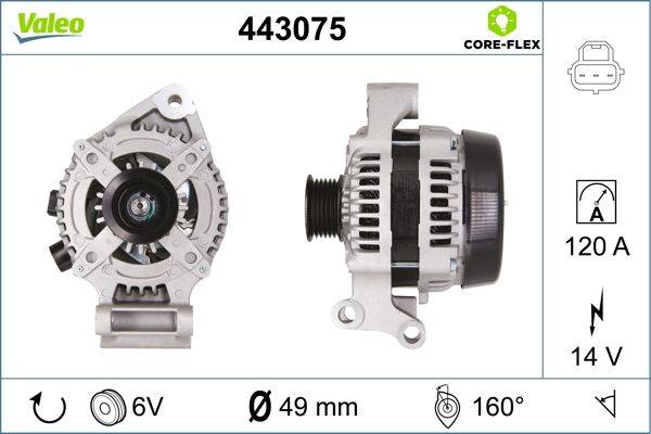Lichtmaschine Generator 14 V 120 A Ø 49 mm VALEO für u.a. FORD FOCUS-3