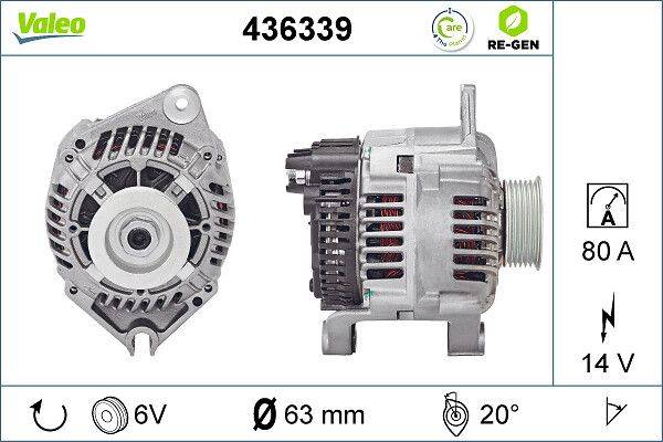 Lichtmaschine Generator 14 V 80 A Ø 63 mm VALEO für u.a. PEUGEOT 405-3