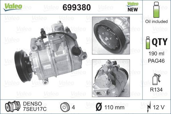 Klimakompressor 12 V R 134a Ø 110 mm VALEO passend für u.a. AUDI A4-1