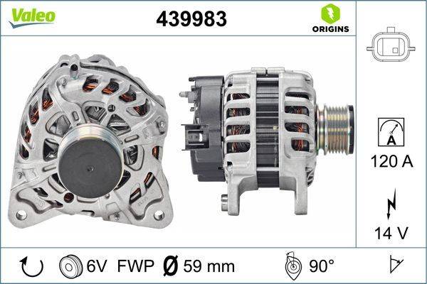 Lichtmaschine Generator 14 V 120 A Ø 57 mm VALEO für u.a. RENAULT CLIO-3