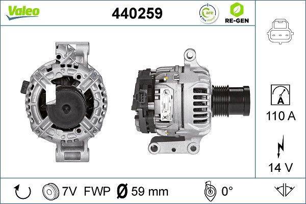 Lichtmaschine Generator 14 V 110 A Ø 59 mm VALEO für u.a. FORD TRANSIT-3