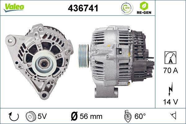 Lichtmaschine Generator 14 V 70 A Ø 56 mm VALEO für u.a. CITROËN SAXO-3
