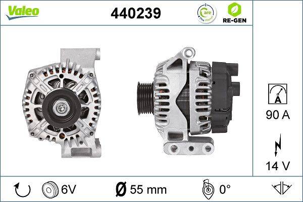 Lichtmaschine Generator 14 V 90 A Ø 55 mm VALEO für u.a. FIAT PANDA-3