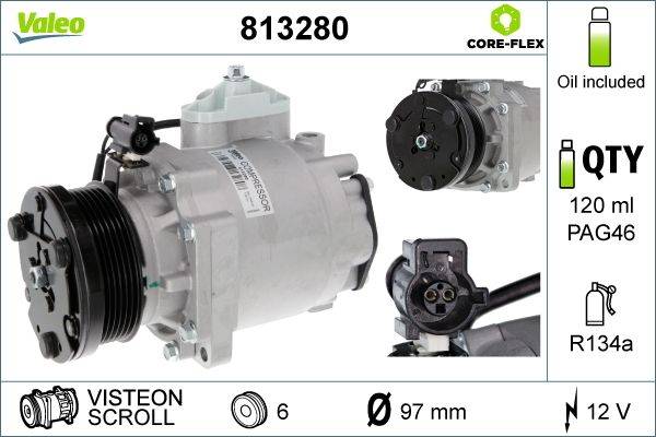 Klimakompressor 12 V R 134a Ø 97 mm VALEO für u.a. FORD TOURNEO-3