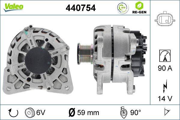 Lichtmaschine Generator 14 V 90 A Ø 59 mm VALEO für u.a. RENAULT TWINGO-3