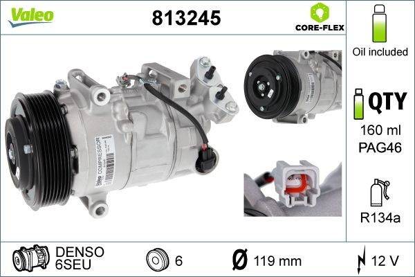 Klimakompressor 12 V R 134a Ø 119 mm VALEO für u.a. RENAULT MEGANE-3