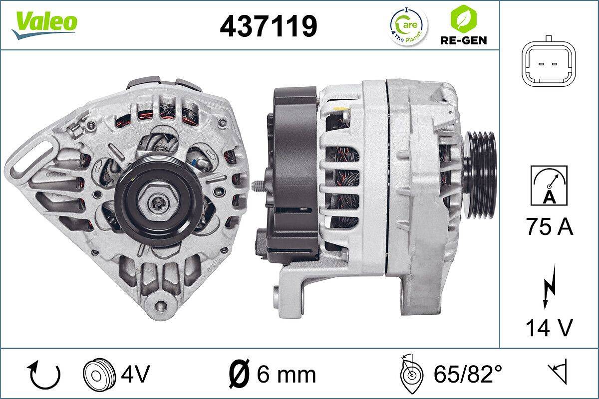 Lichtmaschine Generator 14 V 75 A Ø 60 mm VALEO für u.a. RENAULT CLIO-3