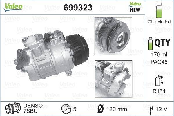 Klimakompressor 12 V R 134a Ø 120 mm VALEO passend für u.a. BMW 5er-0