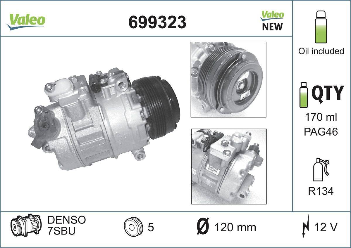Klimakompressor 12 V R 134a Ø 120 mm VALEO passend für u.a. BMW 5er-1