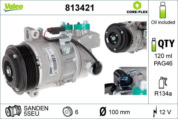Klimakompressor 12 V R 134a Ø 100 mm VALEO passend für u.a. BMW 3er-3