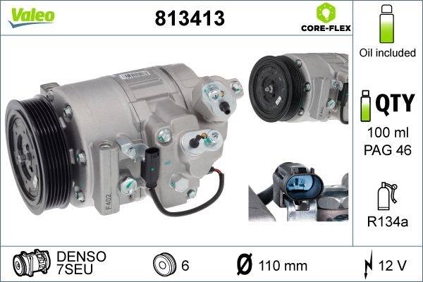 Klimakompressor 12 V R 134a Ø 110 mm VALEO passend für u.a. BMW 5er-3