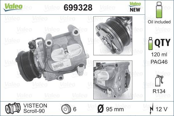 Klimakompressor 12 V R 134a Ø 95 mm VALEO passend für u.a. FORD MONDEO-0