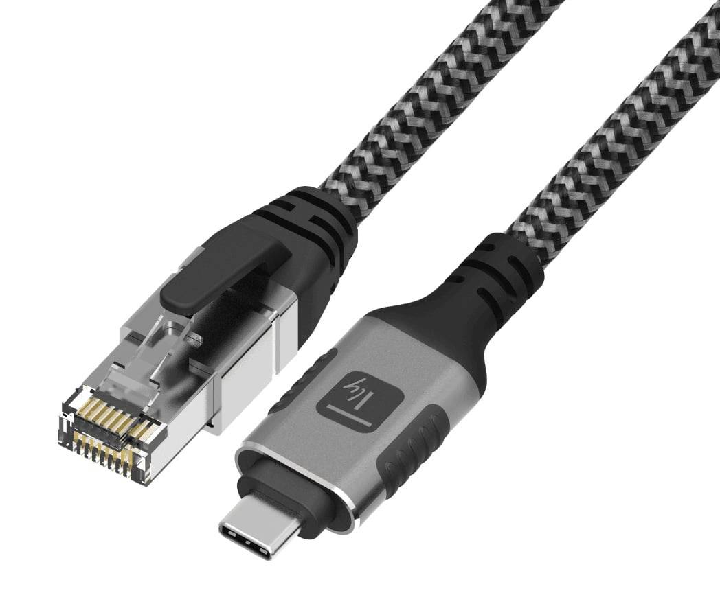 USB 3.2 Type-C Ethernet-Kabel, C/M zu RJ45/M, 2m, 1 Gbit/s aktiv schwarz/silber Multimedia USB Kabel-0