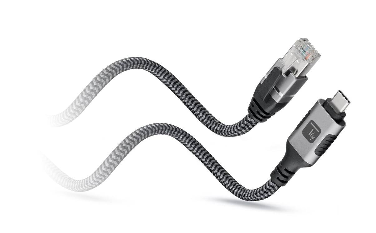 USB 3.2 Type-C Ethernet-Kabel, C/M zu RJ45/M, 2m, 1 Gbit/s aktiv schwarz/silber Multimedia USB Kabel-2