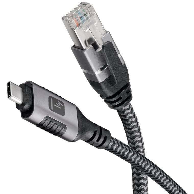 USB 3.2 Type-C Ethernet-Kabel, C/M zu RJ45/M, 2m, 1 Gbit/s aktiv schwarz/silber Multimedia USB Kabel-3