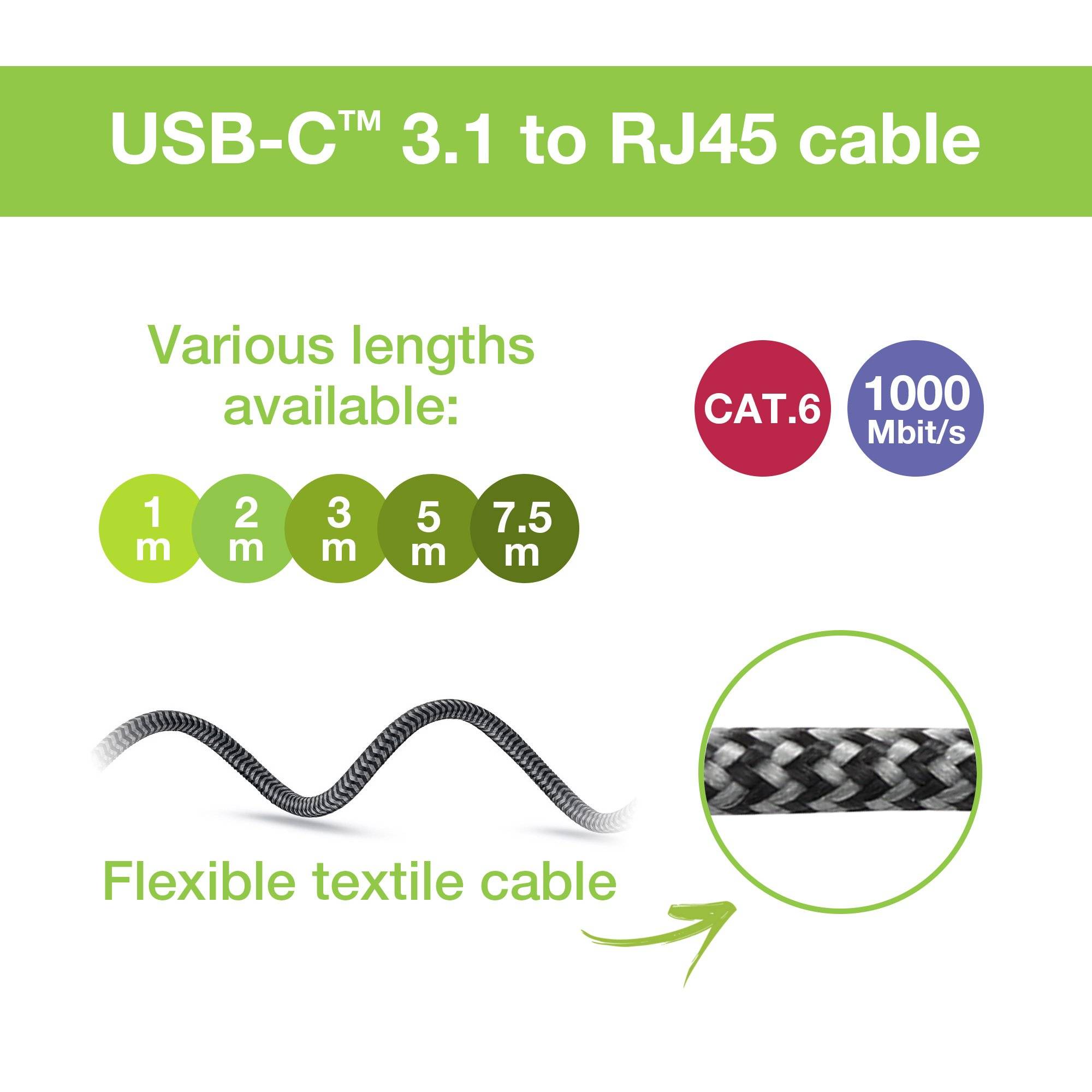 USB 3.2 Type-C Ethernet-Kabel, C/M zu RJ45/M, 2m, 1 Gbit/s aktiv schwarz/silber Multimedia USB Kabel-4