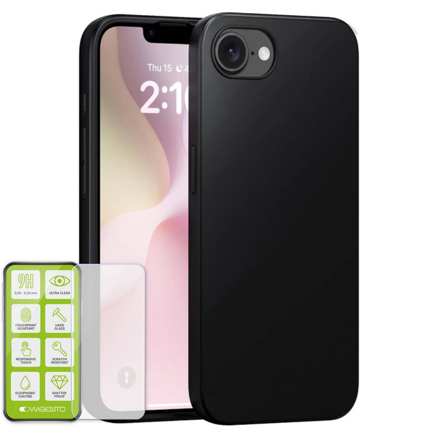 Handy Hülle + Schutzglas für Apple iPhone 17e / 16e 9H dünn TPU Set Schwarz-0