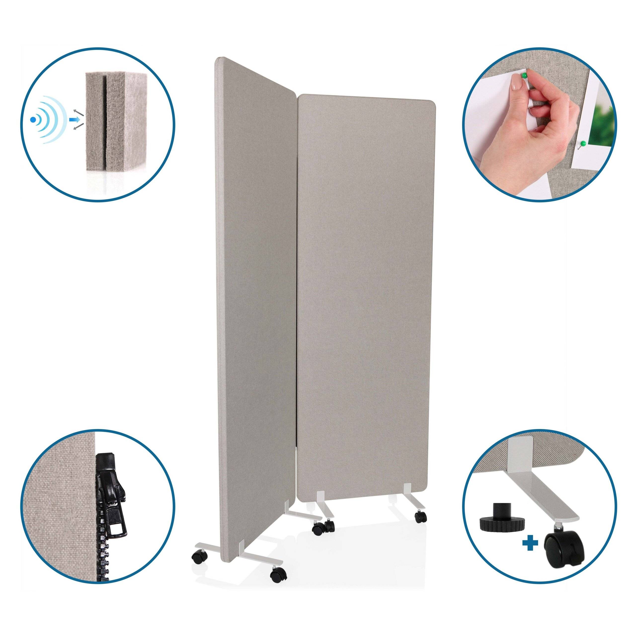 Mobiles Akustik-Trennwand-System FLEXMIUT 1 2er Set grau hjh OFFICE-2
