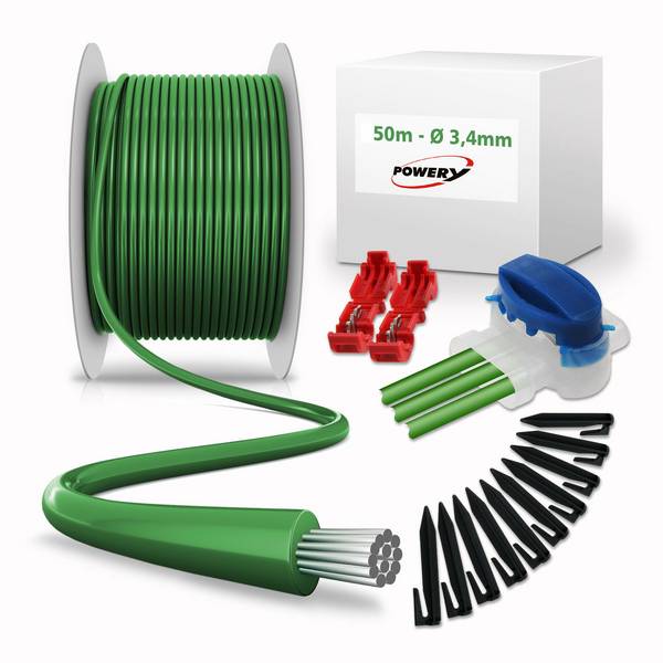 Reparatur-Set mit 50m Begrenzungskabel 3,4mm 50 Haken, 10 Verbinder, 4 Klemmen für Mähroboter
