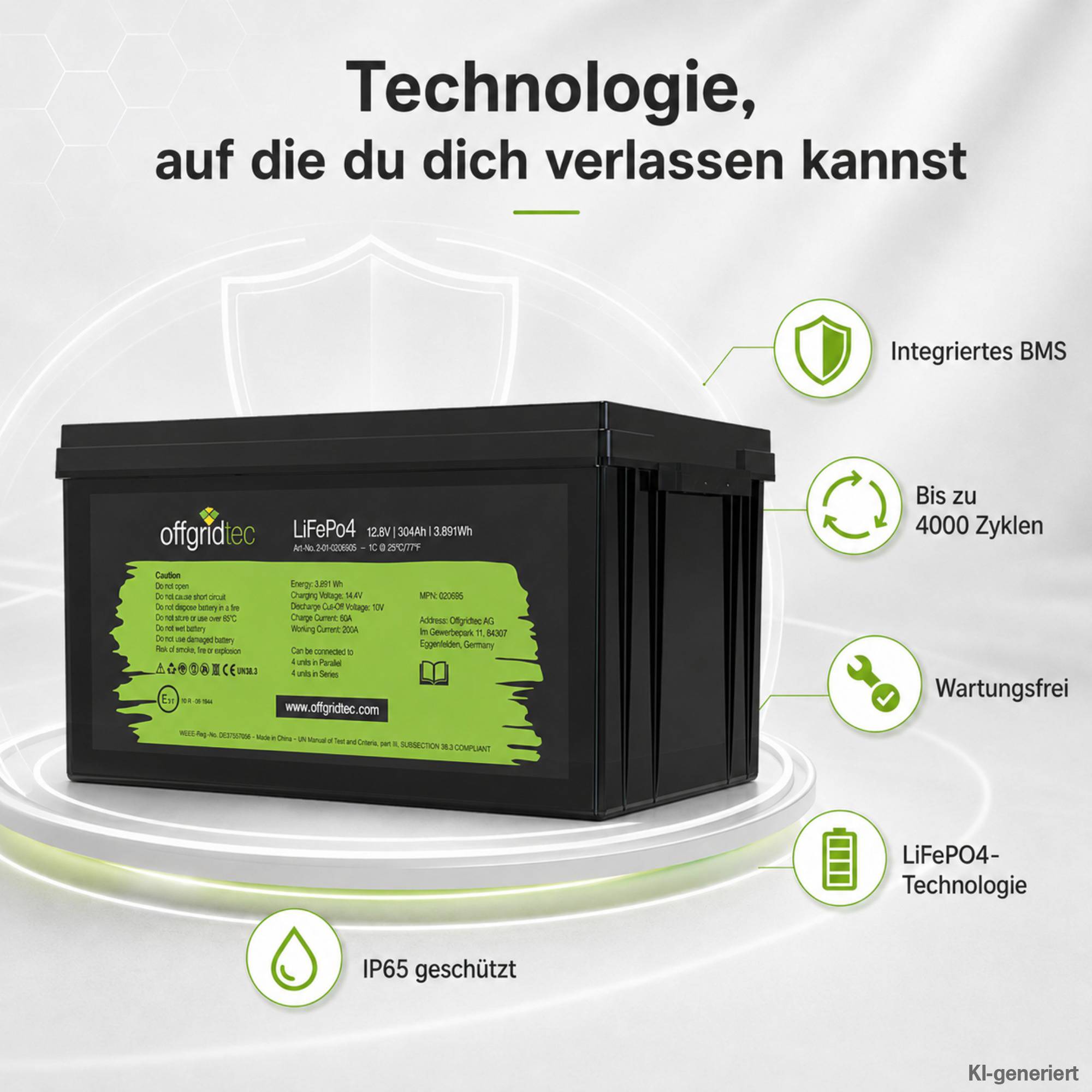 Offgridtec LiFePo4 Akku 12/300 12,8V 304Ah BMS integriert 3891Wh-3