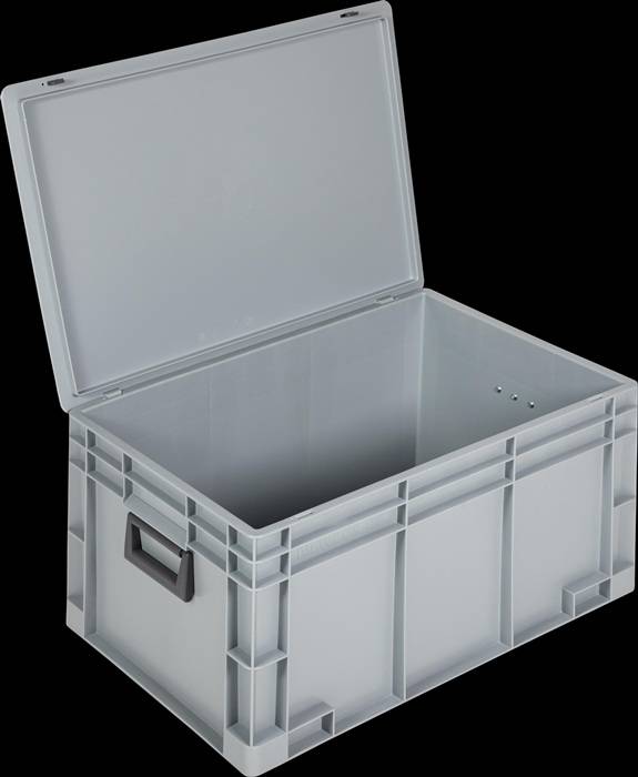 Ku.-Koffer L600xB400xH333mm PP 2 Griffe Schiebeverschluss grau 62,2l LOCKWEILER-1