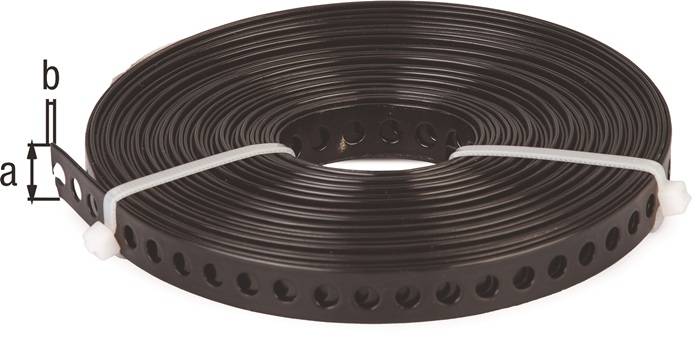 Lochband Band-B12x0,8mm L.10m verzinkt,schwarz ku.-besch.GAH-1