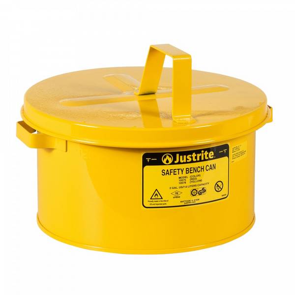 Justrite® Tränkbehälter mit Klappdeckel, gelb, 8 Liter