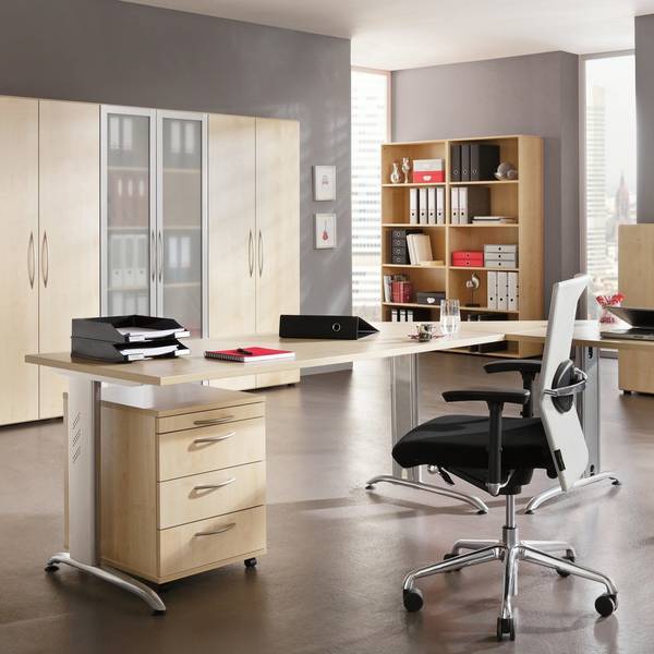 Büroschrank, für Akten/Ordner, 4 Fachböden, Bogengriff, 800 x 346 x 1880 mm, weiß/weiß