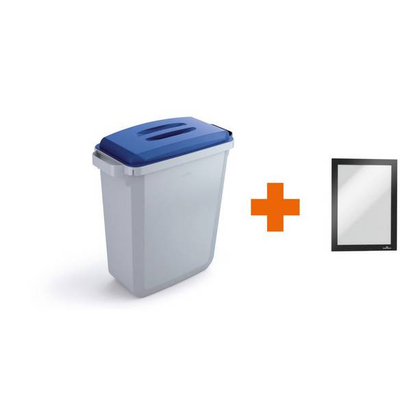 DURABLE Abfallbehälter DURABIN® 60L mit Deckel + Info-Rahmen DURAFRAME
