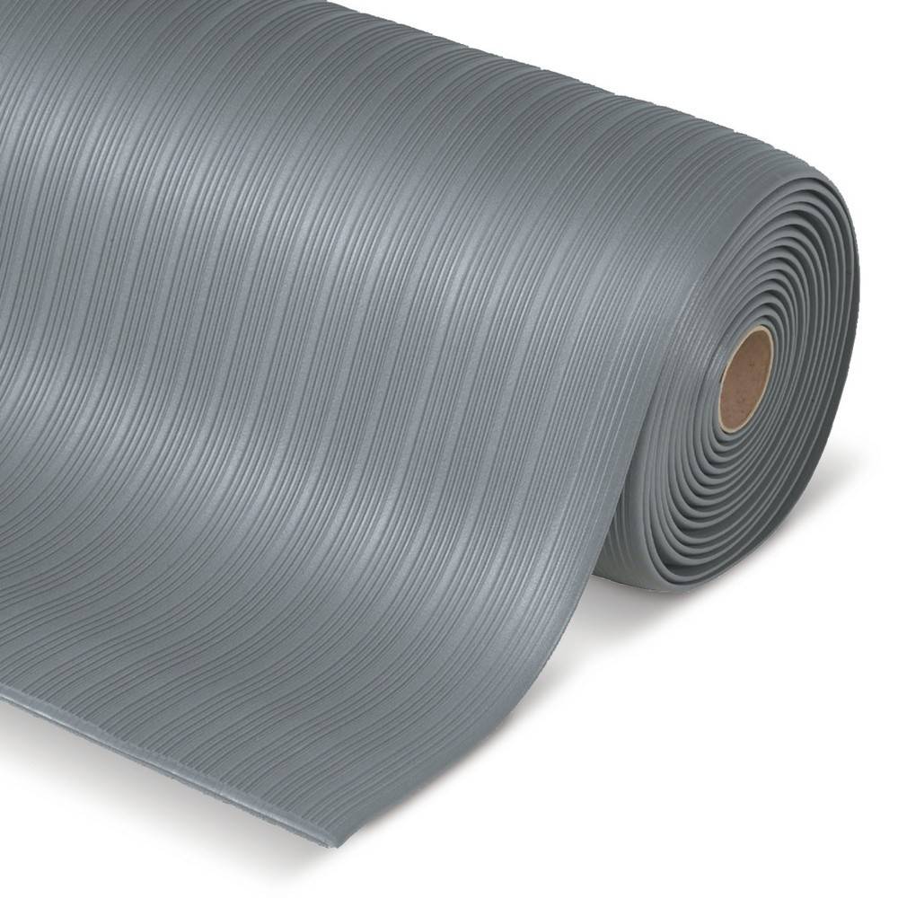 Arbeitsplatzmatte, Bodenschutzmatte aus Vinyl, Rollenware gerillt, Farbe grau, BxT 18,3 mx1220 mm, Höhe 9 mm, lfm-0
