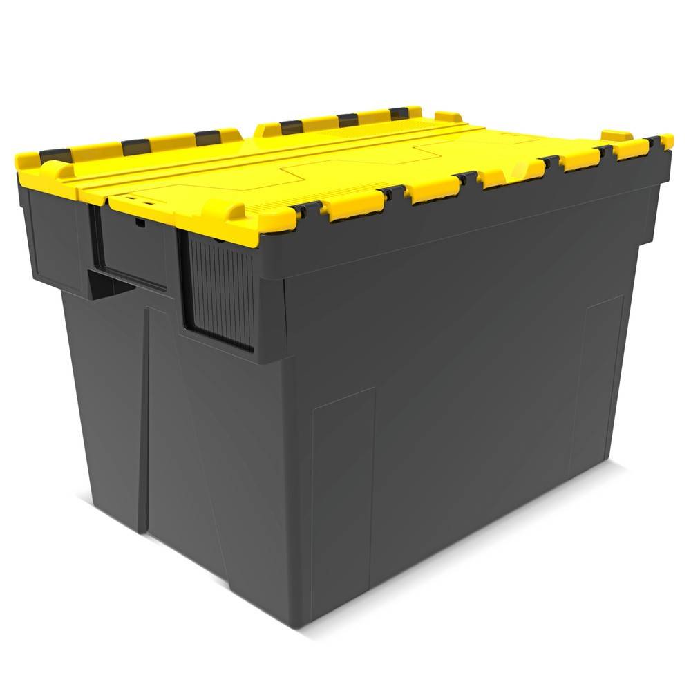 Alpha Eurobox aus PP-Regranulat mit Klappdeckel, schwarz/gelb, 77 Lite-0
