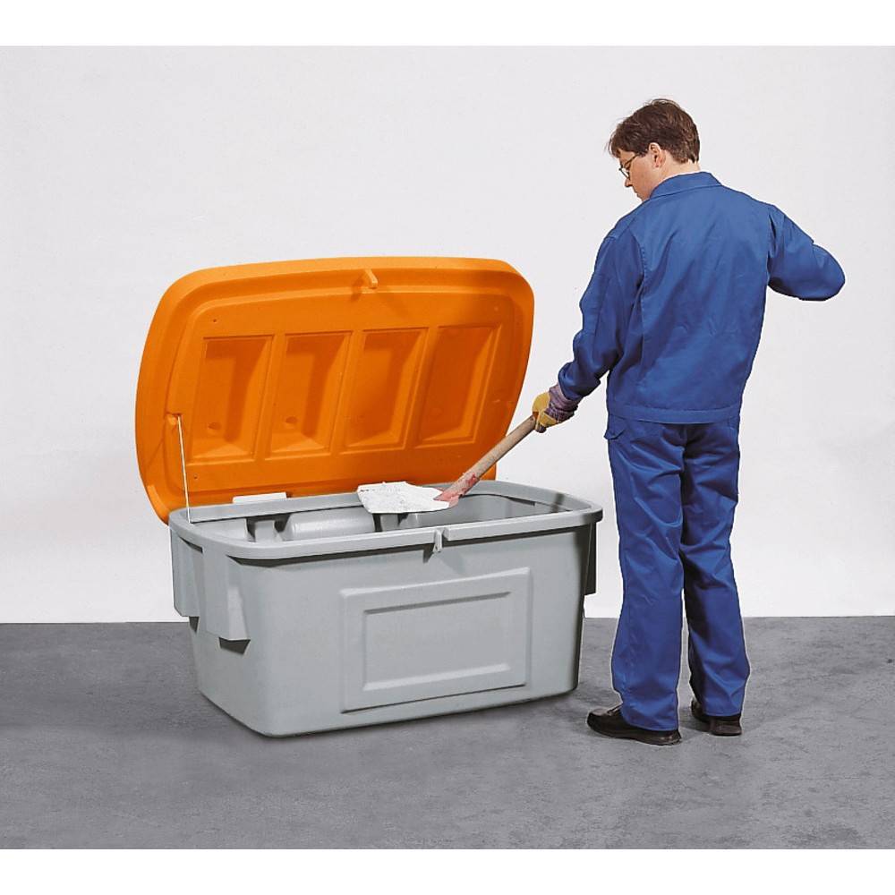 Streugutbehälter SB 400 aus Polyethylen (PE), 400 Liter Volumen, orangener Deckel-1