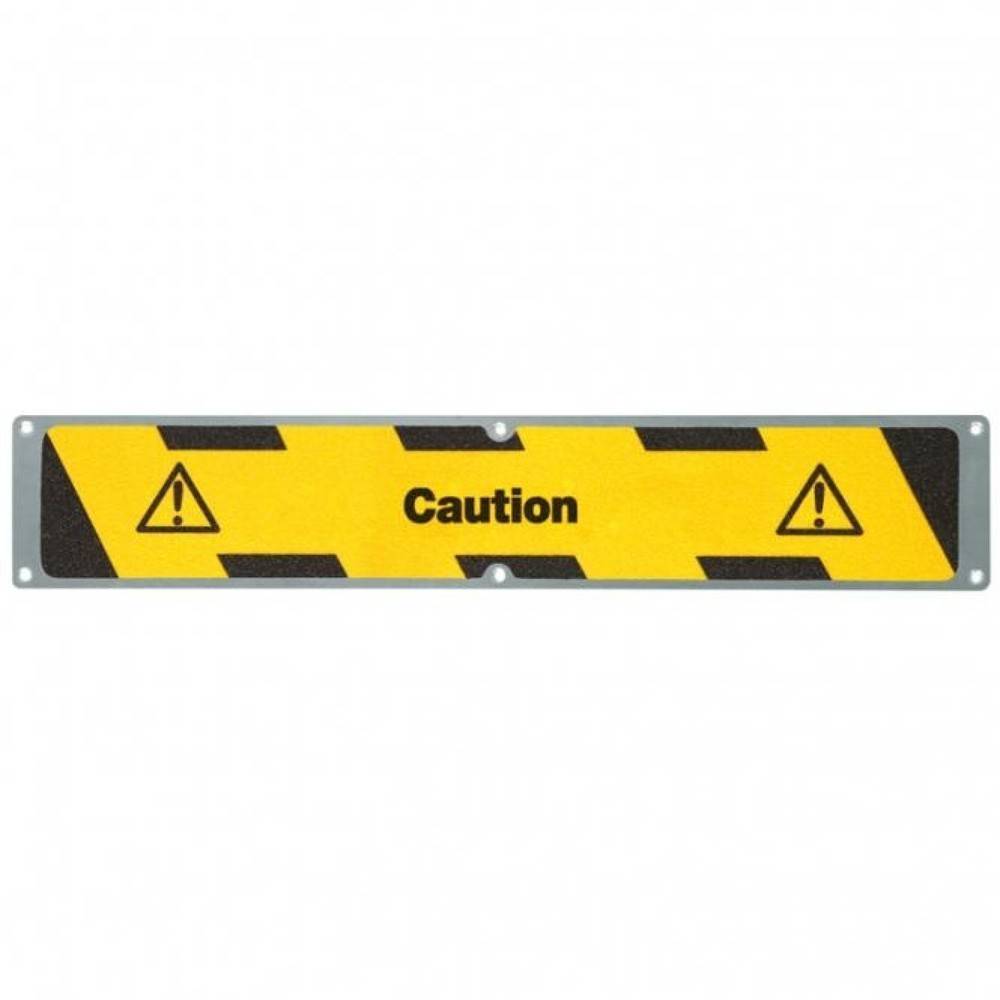 Warnmarkierung Antirutschplatte Aluminium, R13, gelb/schwarz, Caution, 114 x 635 mm-1