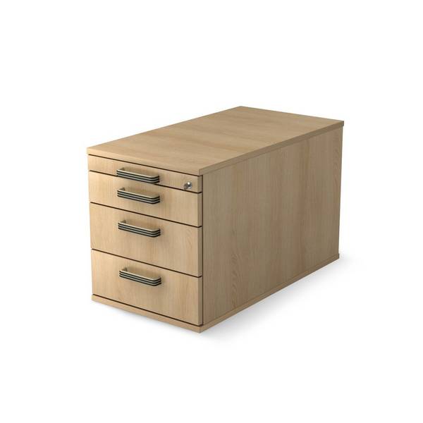 Rollcontainer Solid, 4 Schubladen mit Kunstoff-Griff, Eiche
