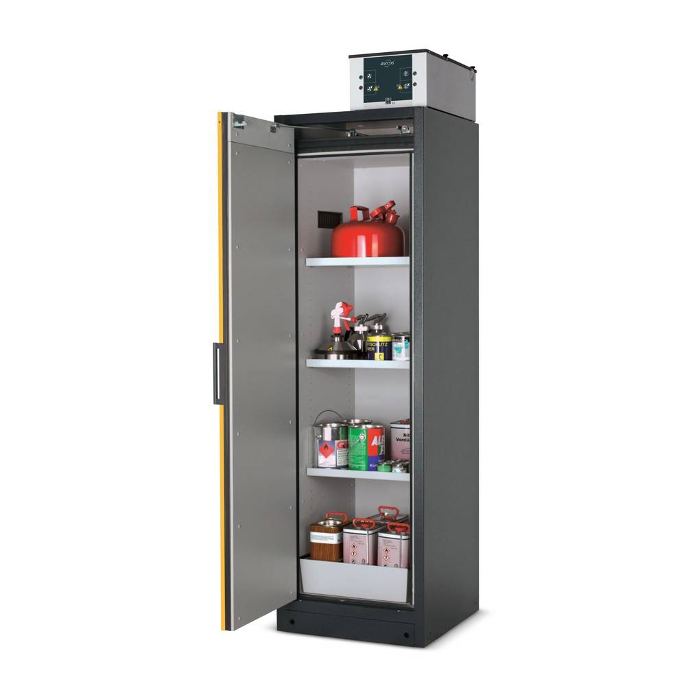 Gefahrstoffschrank, BxTxH 893x615x1953 mm, 4 Auszugswannen, inkl. TSA, AGT, RAL 7016/3020-2