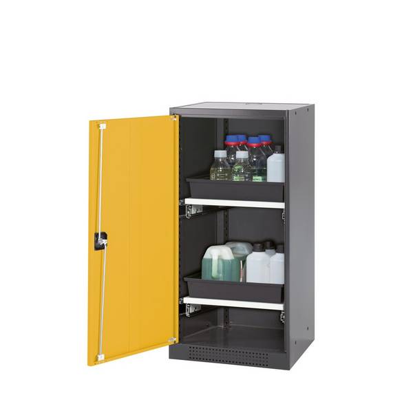 asecos® Chemikalienschrank CS-CLASSIC, mit 2 Tablarauszügen und PP-Wan
