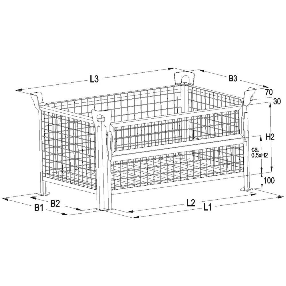 HESON® Industrie-Gitterbox, mit ½ Gitterklappe, feuerverzinkt-2