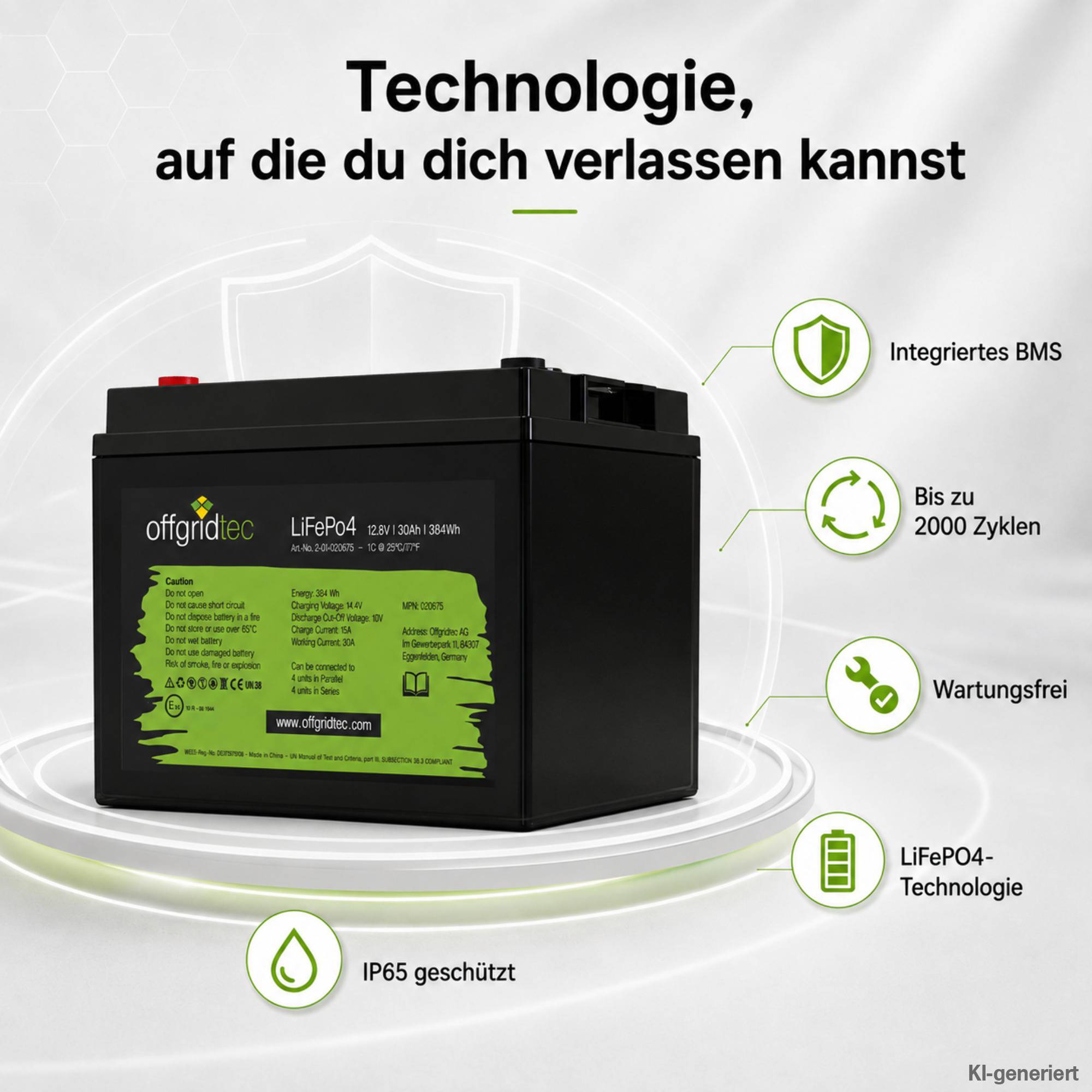 Offgridtec LiFePo4 Akku 12/30 12,8V 30Ah BMS integriert 384Wh-1