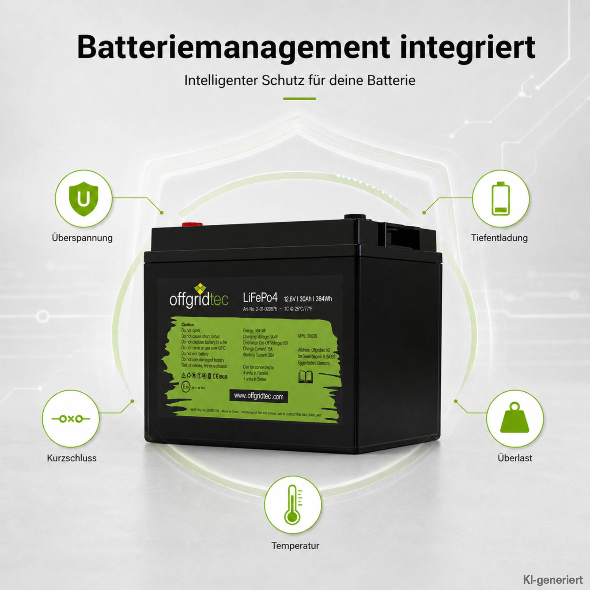 Offgridtec LiFePo4 Akku 12/30 12,8V 30Ah BMS integriert 384Wh-3