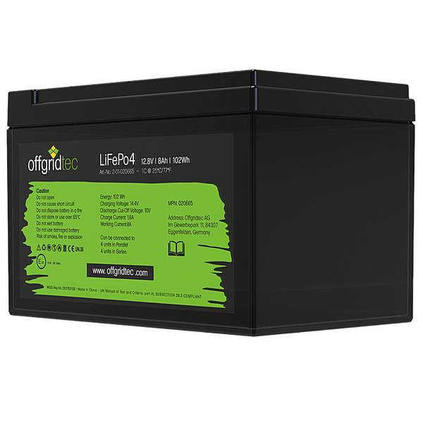 Offgridtec LiFePo4 Akku 12/8 12,8V 8Ah BMS integriert 102Wh