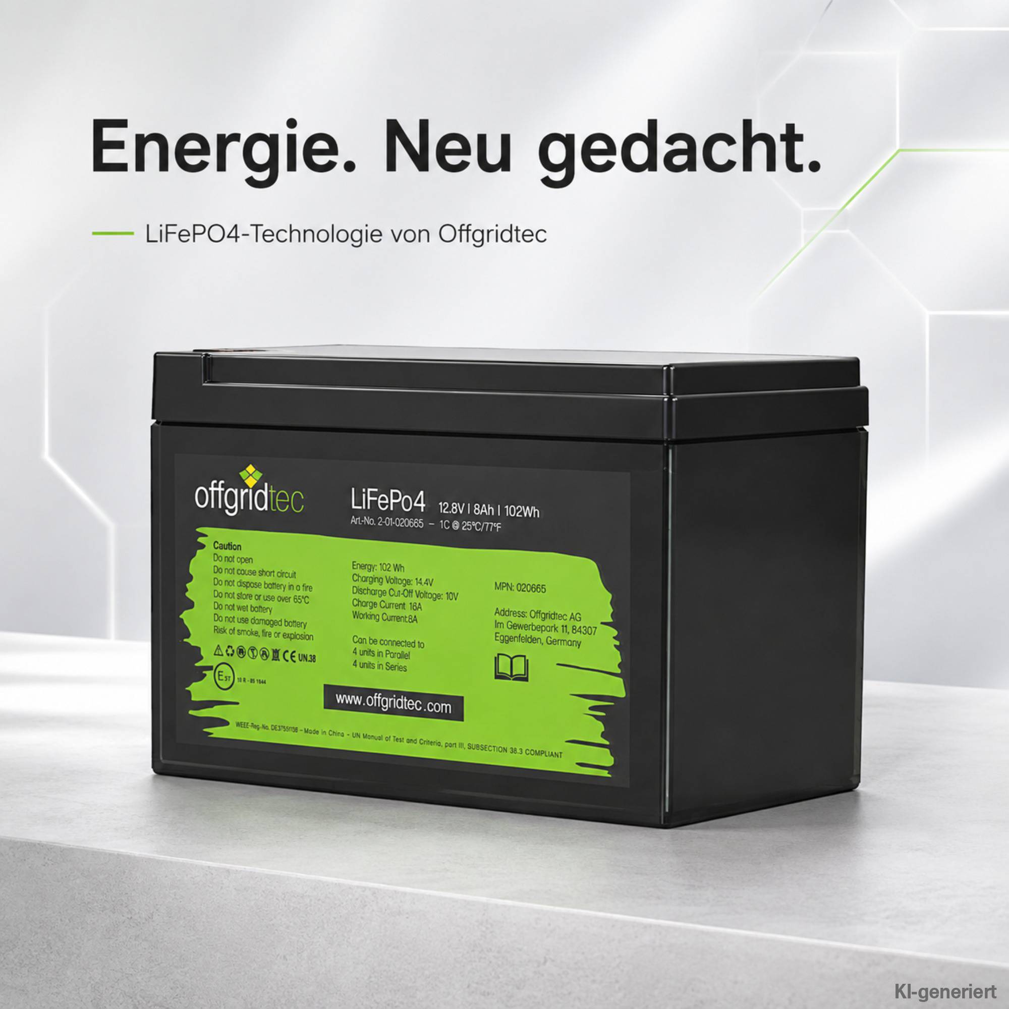Offgridtec LiFePo4 Akku 12/8 12,8V 8Ah BMS integriert 102Wh-1