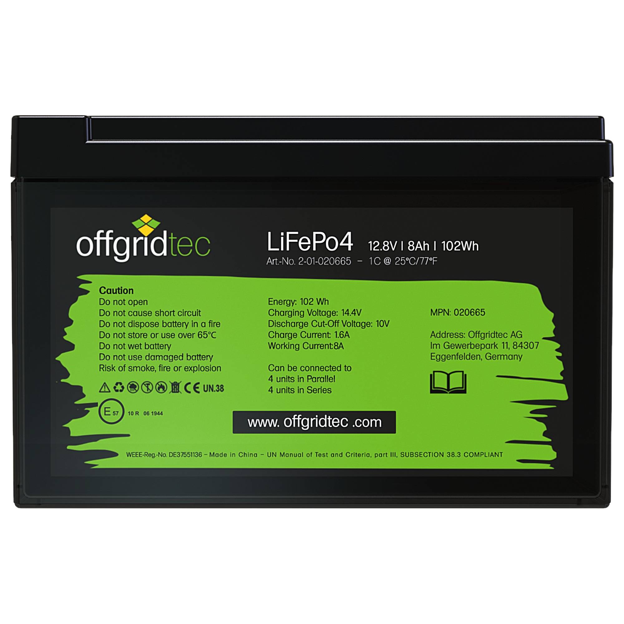 Offgridtec LiFePo4 Akku 12/8 12,8V 8Ah BMS integriert 102Wh-2