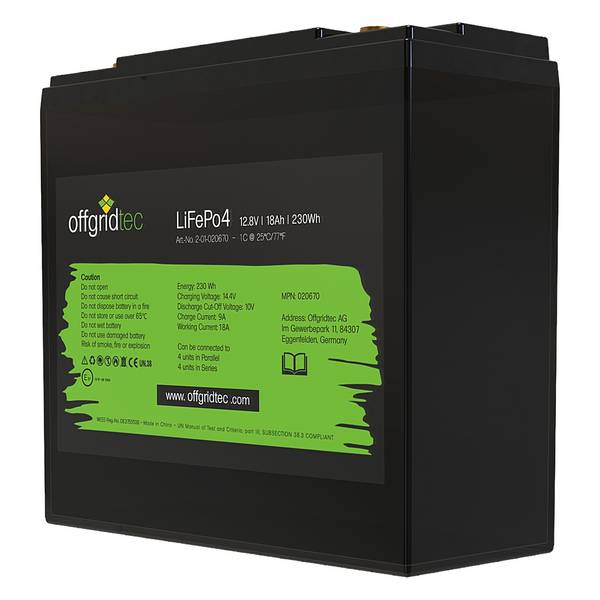 Offgridtec LiFePo4 Akku 12/18 12,8V 18Ah BMS integriert 230Wh