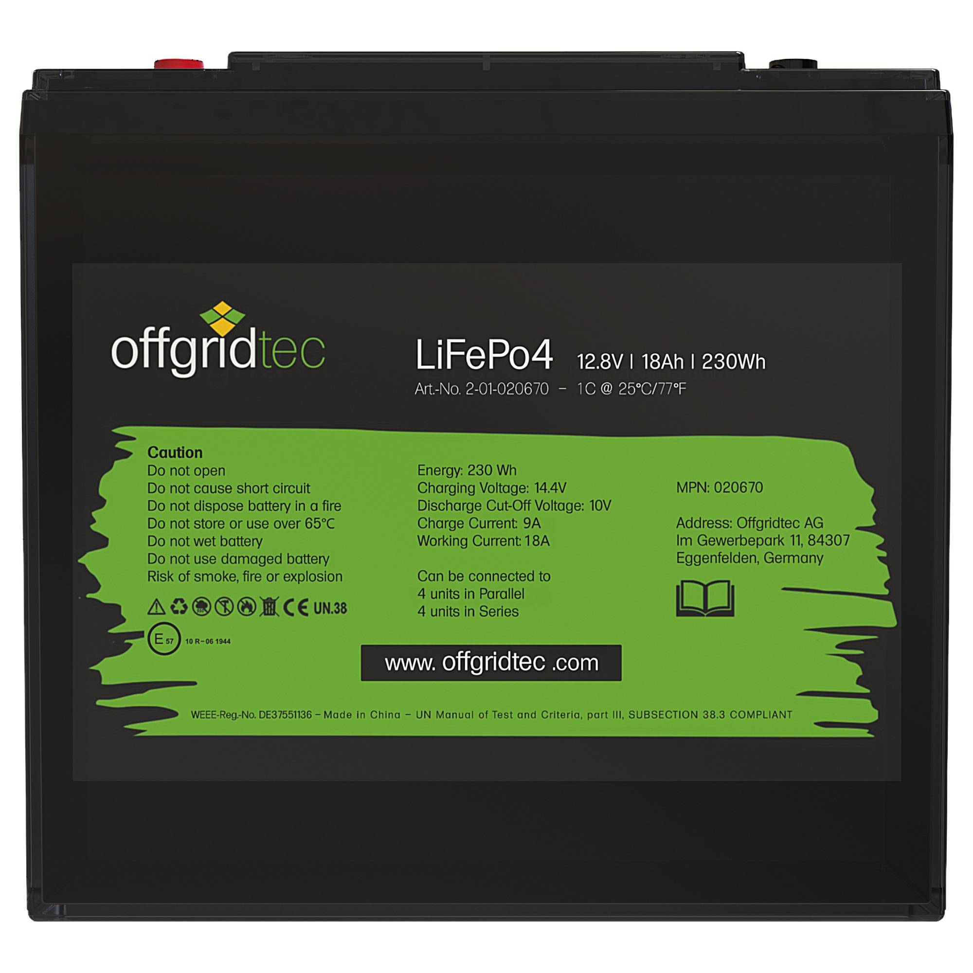 Offgridtec LiFePo4 Akku 12/18 12,8V 18Ah BMS integriert 230Wh-1