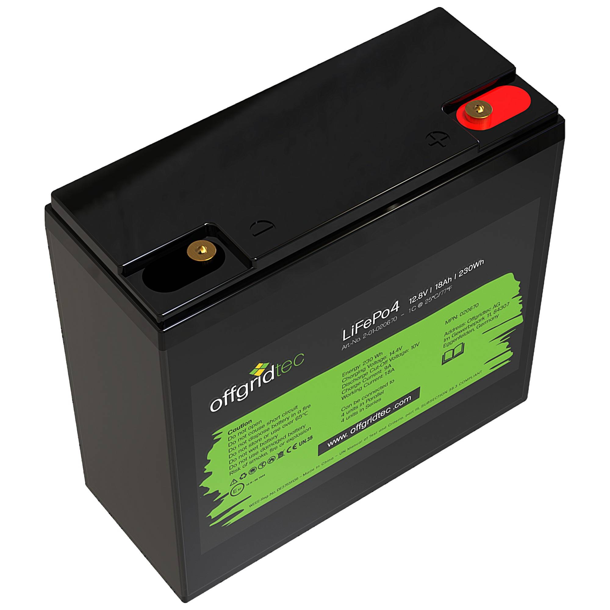 Offgridtec LiFePo4 Akku 12/18 12,8V 18Ah BMS integriert 230Wh-2