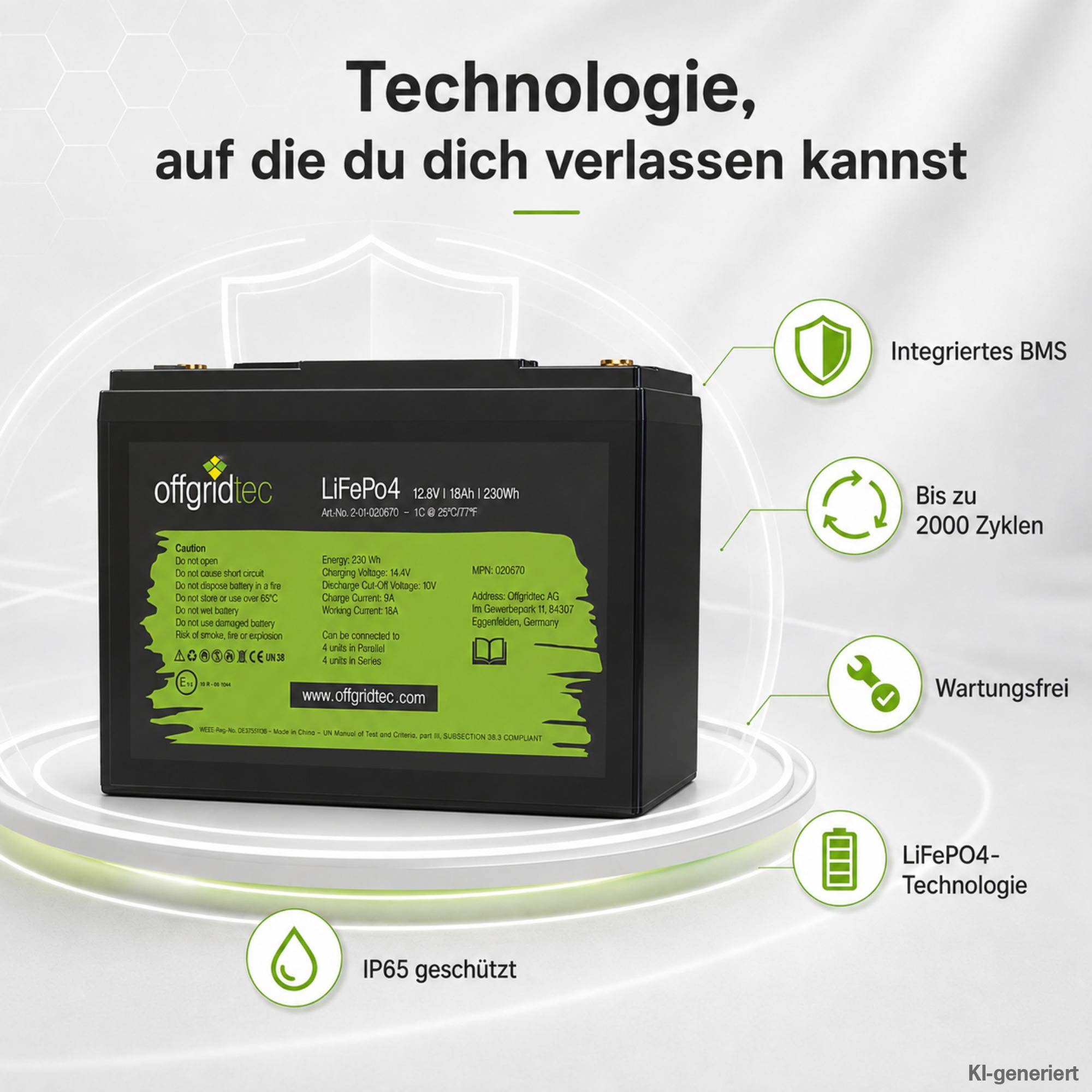 Offgridtec LiFePo4 Akku 12/18 12,8V 18Ah BMS integriert 230Wh-3