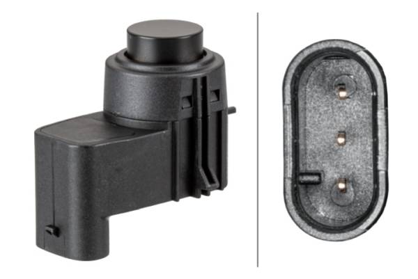 HELLA 6PX 358 141-191 Sensor, Einparkhilfe - gewinkelt - 3-polig - gesteckt - lackierbar - ohne Befe