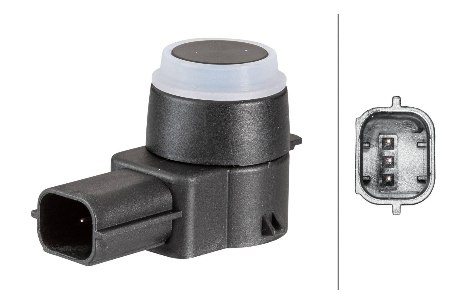 HELLA 6PX 358 141-111 Sensor, Einparkhilfe - gewinkelt - 3-polig - gesteckt - lackierbar - mit Befes-1