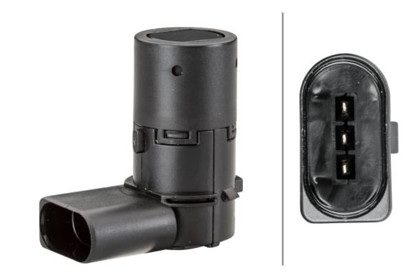 HELLA 6PX 358 141-031 Sensor, Einparkhilfe - gewinkelt - 3-polig - gesteckt - lackierbar
