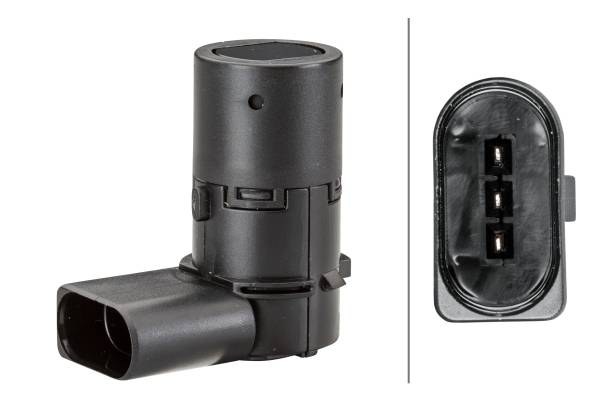 HELLA 6PX 358 141-031 Sensor, Einparkhilfe - gewinkelt - 3-polig - gesteckt - lackierbar-0